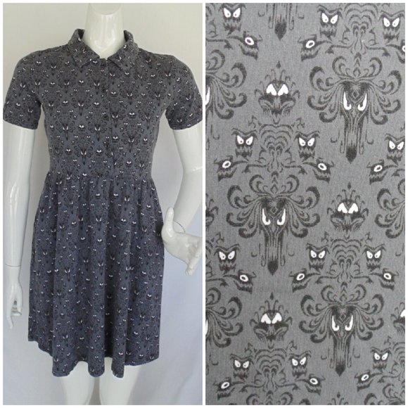 Disney Other - DISNEY Haunted Mansion Dress, Girls L, Grey Jersey, Eyes Wallpaper print, SS
